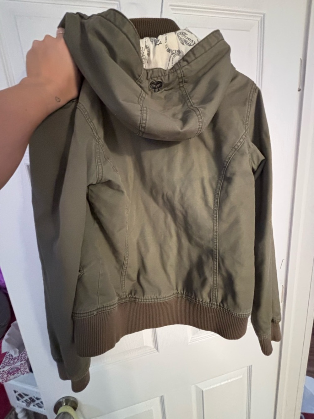 TNA Olive Green Bomber Jacket with Floral Lining - Picture 9 of 10